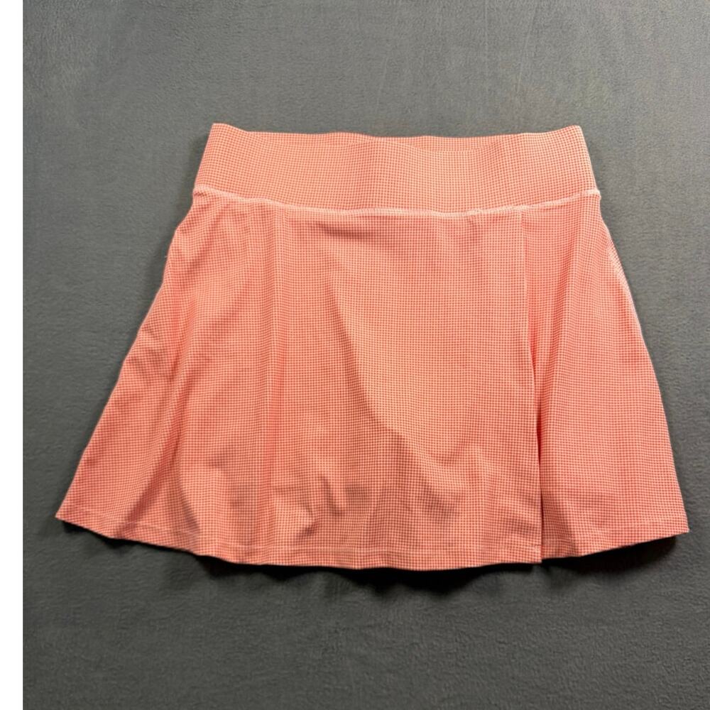 Lou & Grey Orange White Gingham Plaid Active Tennis Skirt Skort Women's Size L